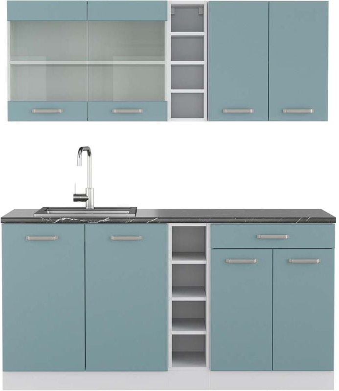 Thumbnail - Vicco - Singleküche R-Line, Blau-Grau/Weiß, 160 cm , ap Anthrazit