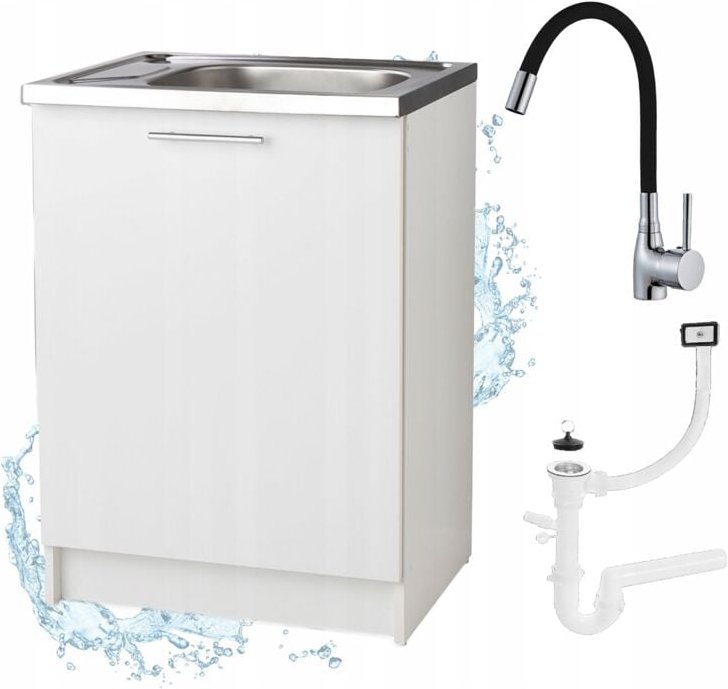 STAMAR Küchenschrank slim 60 - weiß - elegant und praktisch - mit Edelstahlspüle und schwarzem Wasserhahn