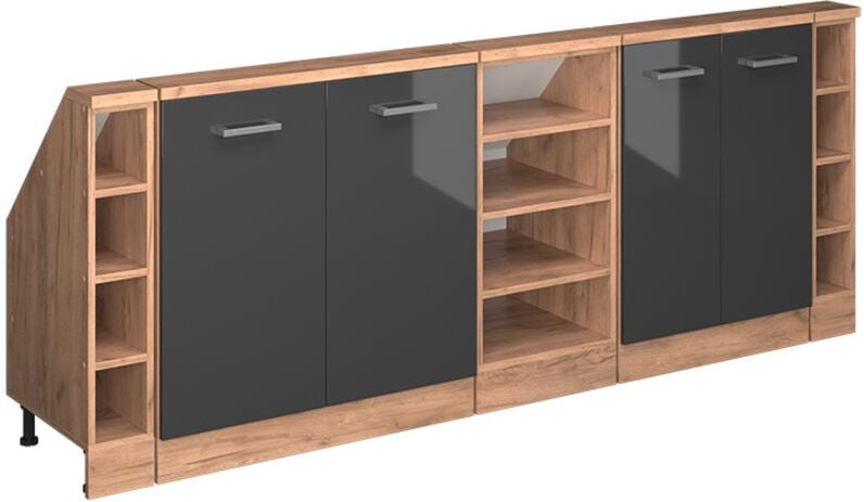 Thumbnail - Dachschrägenschrank-Set Rion, Anthrazit Hochglanz/Goldkraft Eiche, 5er Set, Vicco