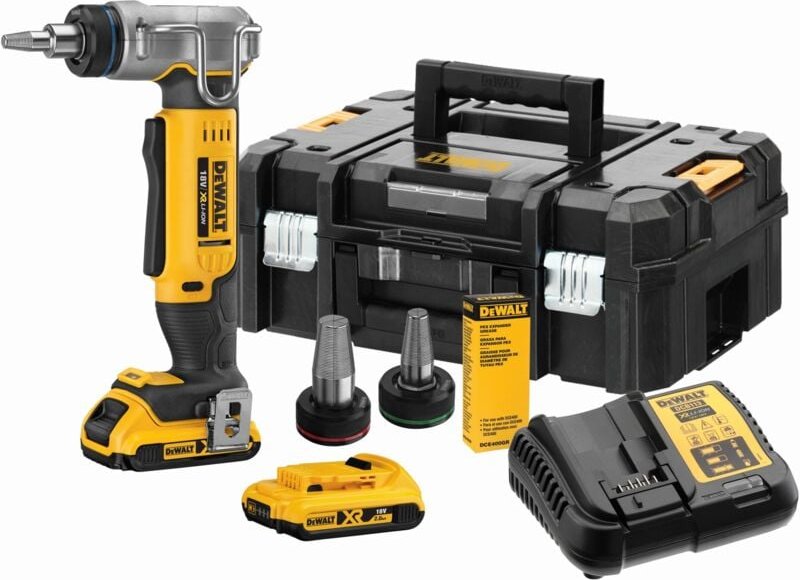 DeWalt DCE400D2-QW-Expander de Tube XR 18V mit 2 x 2Ah Li-Ion Akkus, inklusive Ø16,20 und 25mm Kopf und TSTAK Koffer.