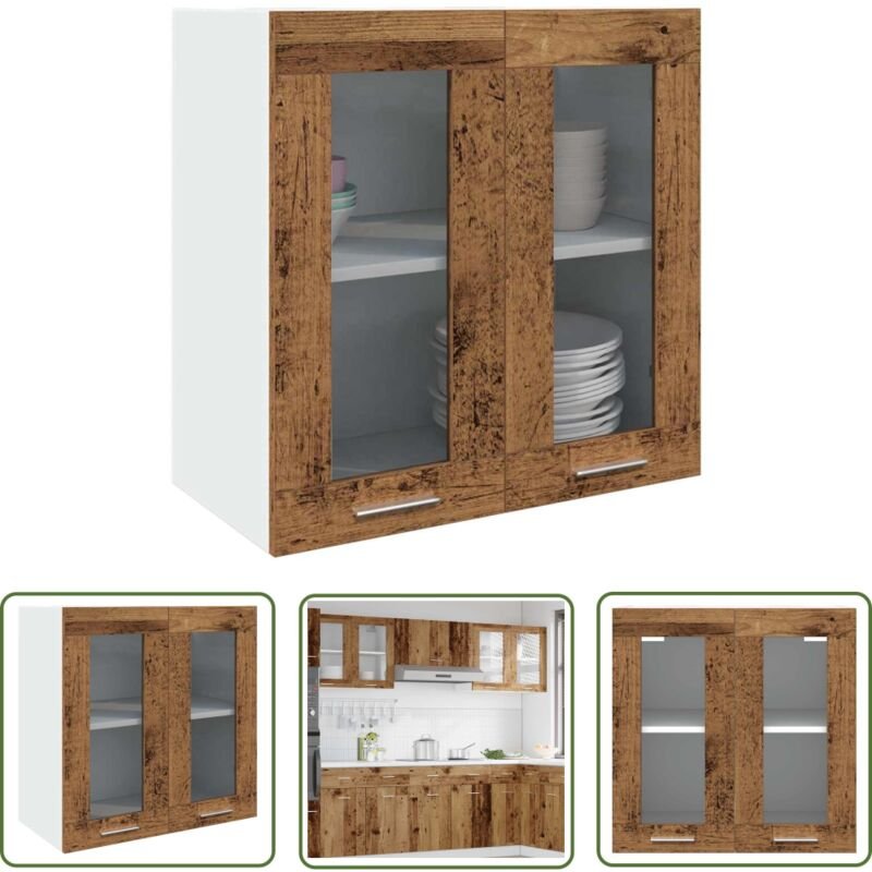 The Living Store - vidaXL Küchen-Wandschrank mit Glastüren Altholz-Optik 60x31x60 cm