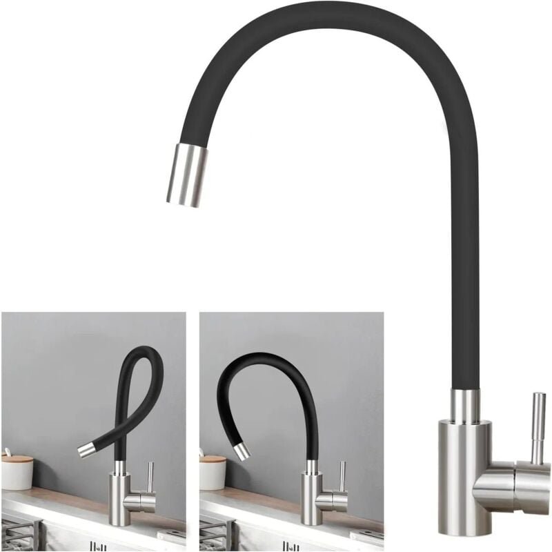 Thumbnail - Wasserhahn Küche Küchenarmatur Schwarz - Armatur Edelstahl Mischbatterie 360° Drehbar Schwenkbar Spültischarmatur Küchen...