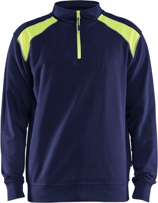 Arbeits-Sweatshirt mit Doppelkragen 3353 - Marine/Neongelb XXL