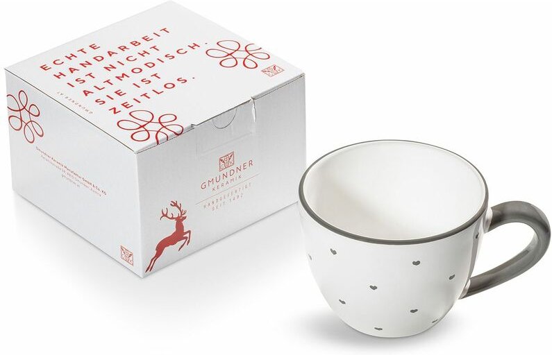 Gmundner Keramik - Herzerl Grau, Teetasse Maxima 0,4 Liter im Karton