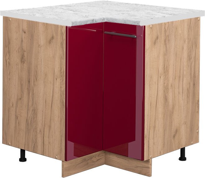 Vicco - Eckunterschrank Fame-Line, Bordeaux Hochglanz, 80.5 cm, ap Marmor