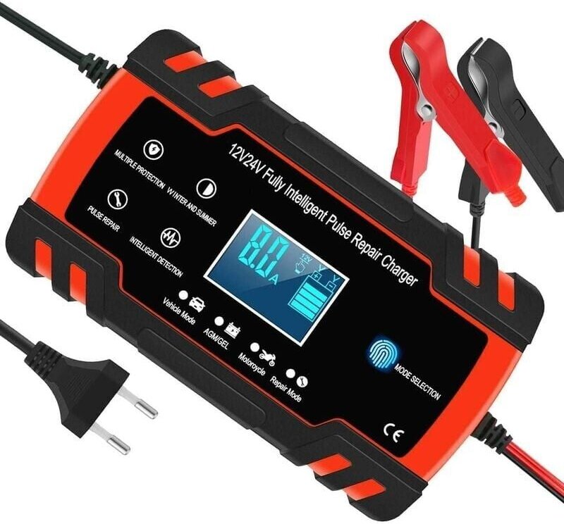 8A 12V/24V Smart Auto Motorrad Batterieladegerät, 3-stufiges Batterieladegerät & Autoreparaturfunktion für LKW, AGM, GEL...