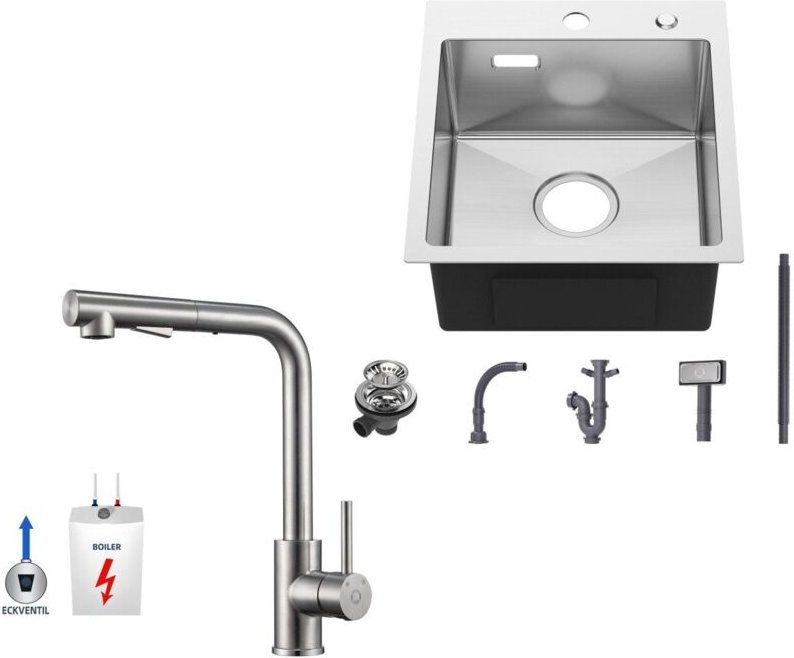 Cecipa Max - 40×45CM Aufsatzspüle für die Küche Gebürstete Edelstahlspüle mit Ausziehbarer Küchenarmatur gebürstete Nied...