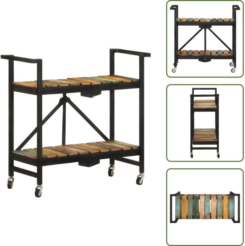 Küchenwagen 87x36x81 cm Altholz Massiv - Holzschrank - Küchenwagen - Retro Möbel - Vintage Stil - Holzküche