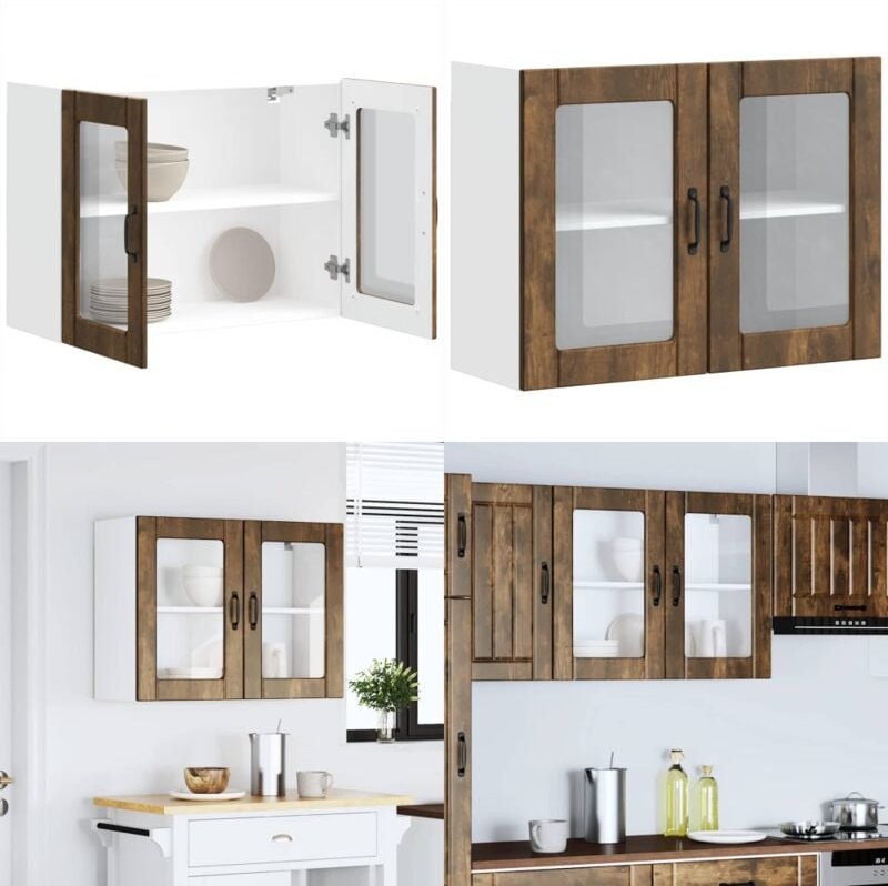 Küchen-Hängeschrank mit Glastür Räuchereiche Holzwerkstoff - Vidaxl