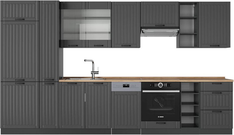 Thumbnail - Küchenzeile Fame-Line, Dunkelgrau, 355 cm , AP Eiche, Vicco
