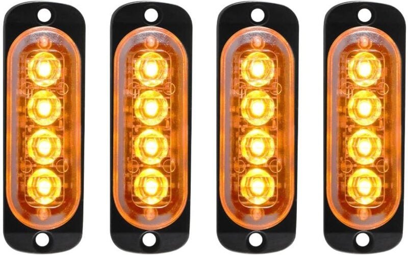 4 Stück 12–24 V, ultradünne Warnlichtleiste, Notfall-Blitzlichtlampe – 4 LEDs, Blitz-Warnlichtleiste für LKW, Motorrad, ...