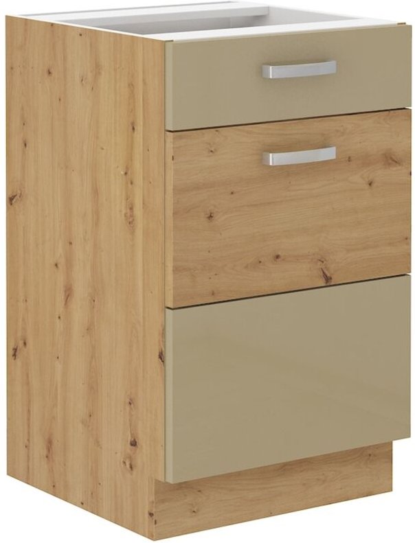 Küchen Preisbombe - Unterschrank 50 Eiche Artisan Cappuccino Glanz Küchenzeile Vollauszug Soft-Close