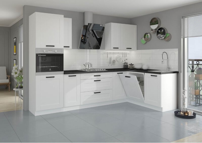 Küchenmöbel-Set Isladora 285 Eckküche mit Hängeschränken Weiß - Furnix