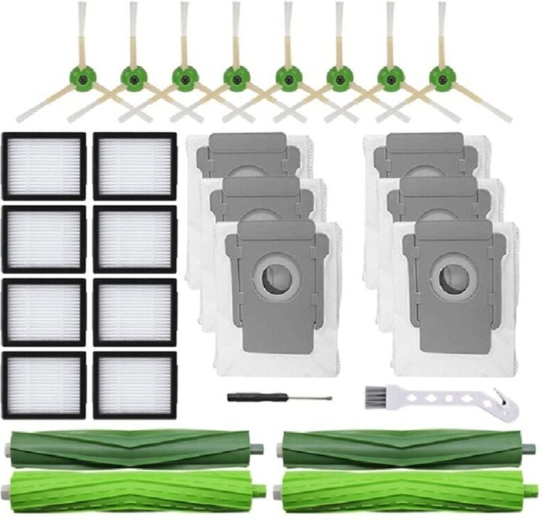 Zubehörset für iRobot Roomba i7 i7+ i3 i3+ i4 i4+ i6 i6+ i8 i8+ e5 e6 e7 – Ersatzteile, 2 Hauptbürsten, 8 Hepa-Filter, 8...