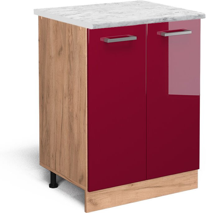 Vicco - Küchenunterschrank R-Line, Bordeaux Hochglanz, 60 cm ap Marmor