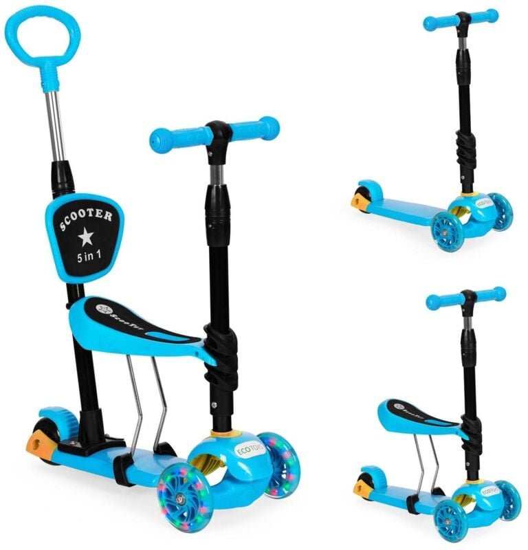 Dreiradriger roller mit leuchtenden led radern 3 in 1 balance - blau ecotoys 885812