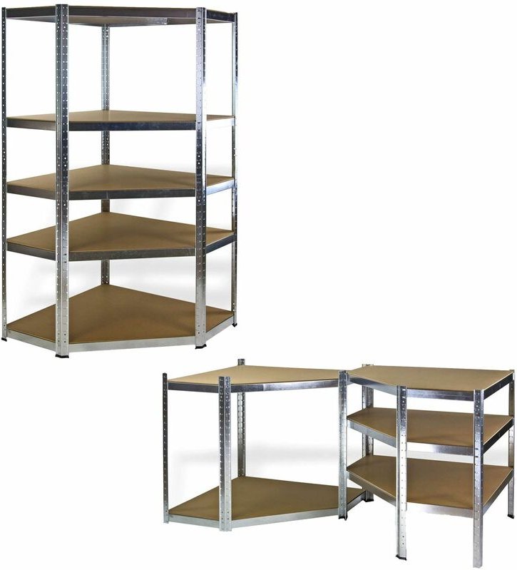 Eck Steckregal Eckregal Kellerregal Lagerregal verzinkt 5 Holzböden 90x90x180 cm