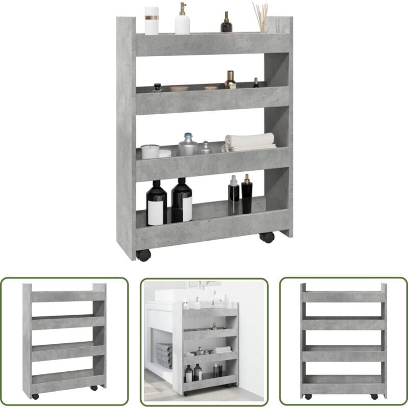 The Living Store - vidaXL Aufbewahrungswagen Schmal 4 Etagen Betongrau Holzwerkstoff