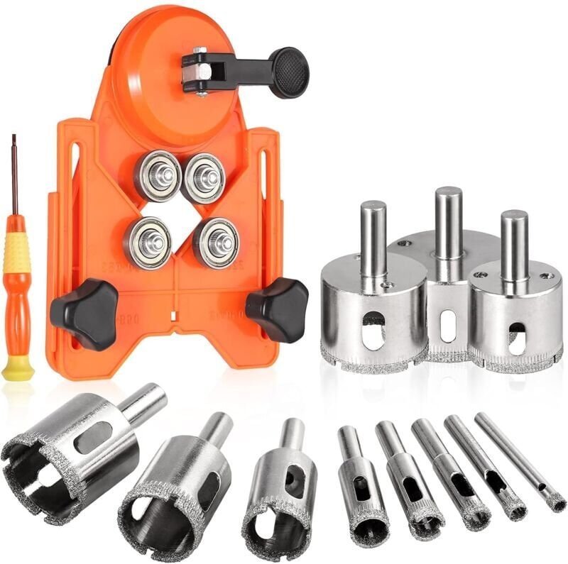 Diamant-Lochsäge, verstellbarer Locher-Lokalisierer, Fliesen-Lochsäge mit 11 diamantbeschichteten Bohrern + 1 Schraubend...