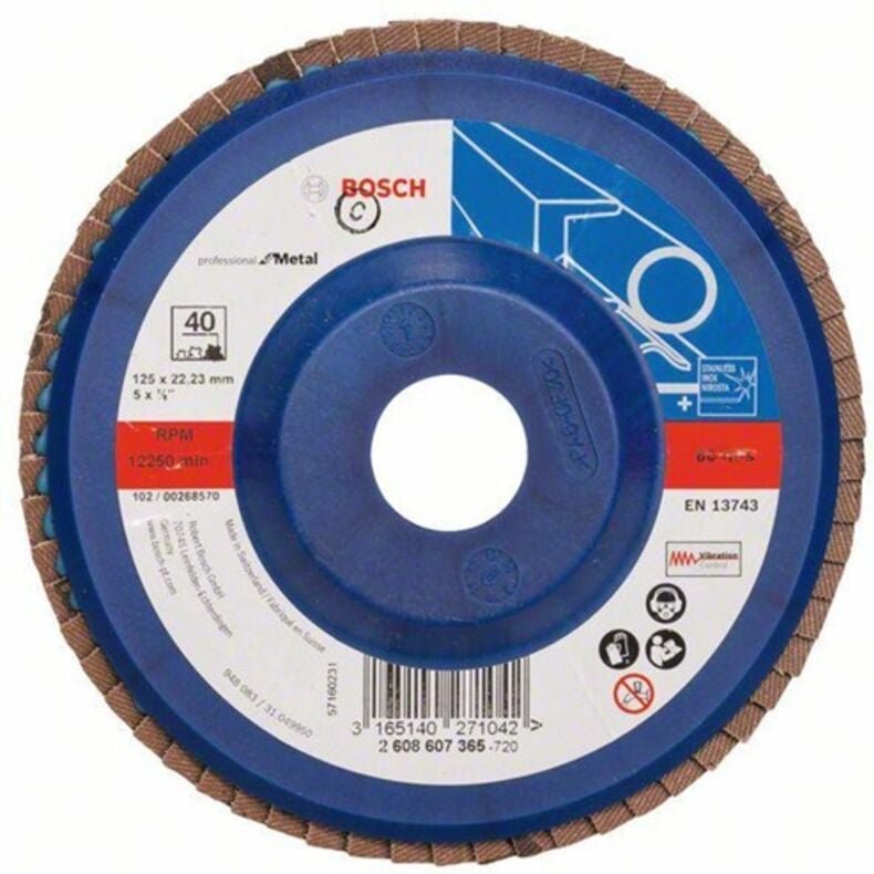 Bosch - Fächerschleifscheibe Expert for Metal 125 22,23 40 gerade Kunststoffteller - 2608607365