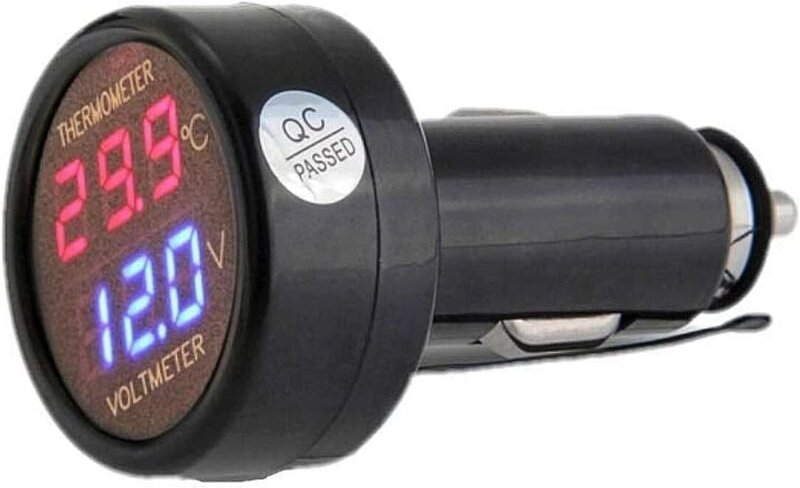 2-in-1-Digitalvoltmeter-Thermometer, Batteriespannungs-/Temperaturanzeige mit doppelter LED-Anzeige für Motorrad, Auto, ...