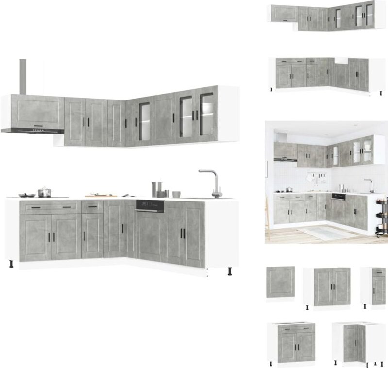 11-tlg. Küchenschrank-Set Porto Betongrau Holzwerkstoff - Küchenschrank-Set - Küchenschrank-Sets - Küchenzeile Einbauküc...