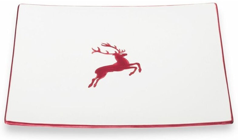 Gmundner Keramik - Bordeauxr. Hirsch, Speiseteller Trend (26x26cm)