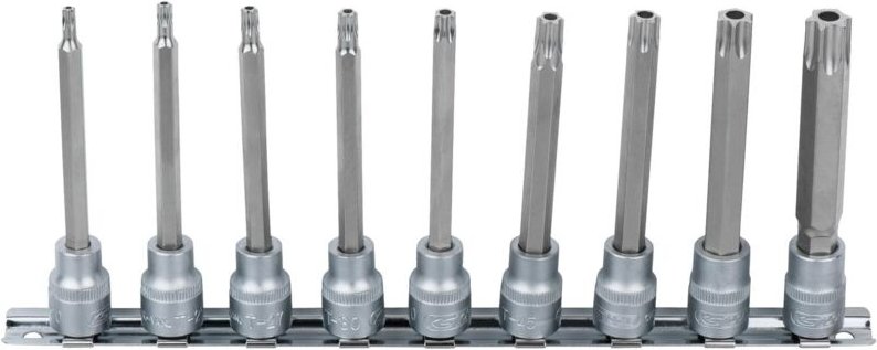 3/8' Bit-Stecknuss-Satz, lang, 9-tlg, TB20-TB60 mit Stirnlochbohrung