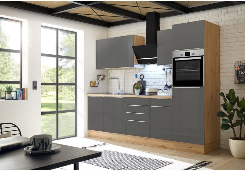 Küche Küchenzeile Küchenblock Marleen Premium 280 cm Grau Artisan Eiche Respekta