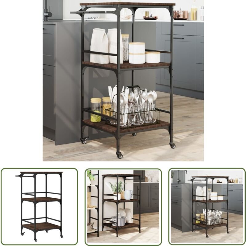 Küchenwagen Braun Eichen-Optik 60,5x50x105 cm Holzwerkstoff - Küchentisch - Küchenschrank - Kücheninsel - Rollwagen - Mo...