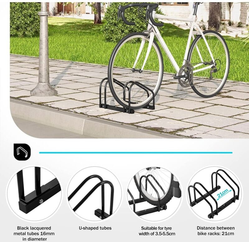 Thumbnail - Woltu - Fahrradständer Schwarz für 2 Fahrräder Fahrradhalterung auf dem Boden Aufstellständer für Fahrradaufhängung Fahr...
