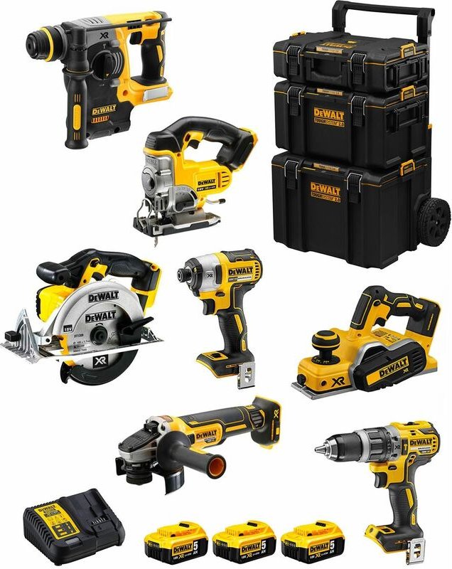 DeWALT Kit DWK700 (DCD796 + DCH273 + DCG405 + DCF887 + DCS331 + DCS391 + DCP580 + 3 x 5,0 Ah + DCB115 + 3en1 Caddy)