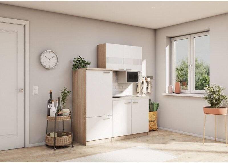 Thumbnail - Küche Miniküche Single Eiche Weiß Kühlschrank Luis 160 cm Respekta
