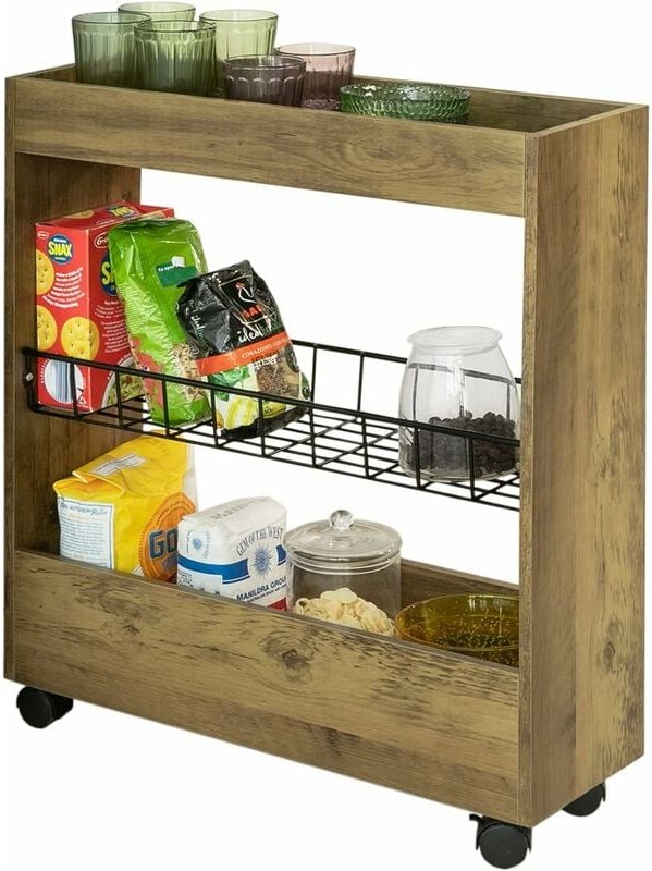 BZR46-N Nischenregal mit 3 Etagen Küchenregal mit Rollen Badrollwagen Badezimmerregal Badschrank Nischenwagen Ordnungswa...