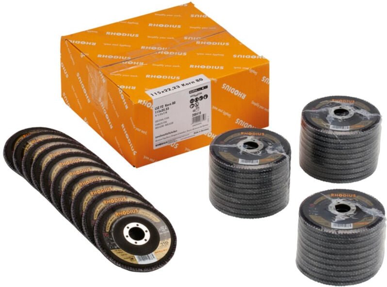 Rhodius - lsz F2 value, 40 Stück, 115 mm, Korn 80, Fächerschleifscheibe