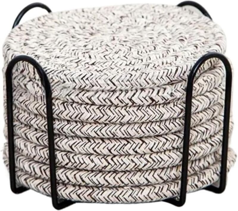 8-teiliges rundes Untersetzer-Set aus Baumwolle im Bohemian-Stil in Beige für den Esstisch, dicke Isolierunterlage, rund...