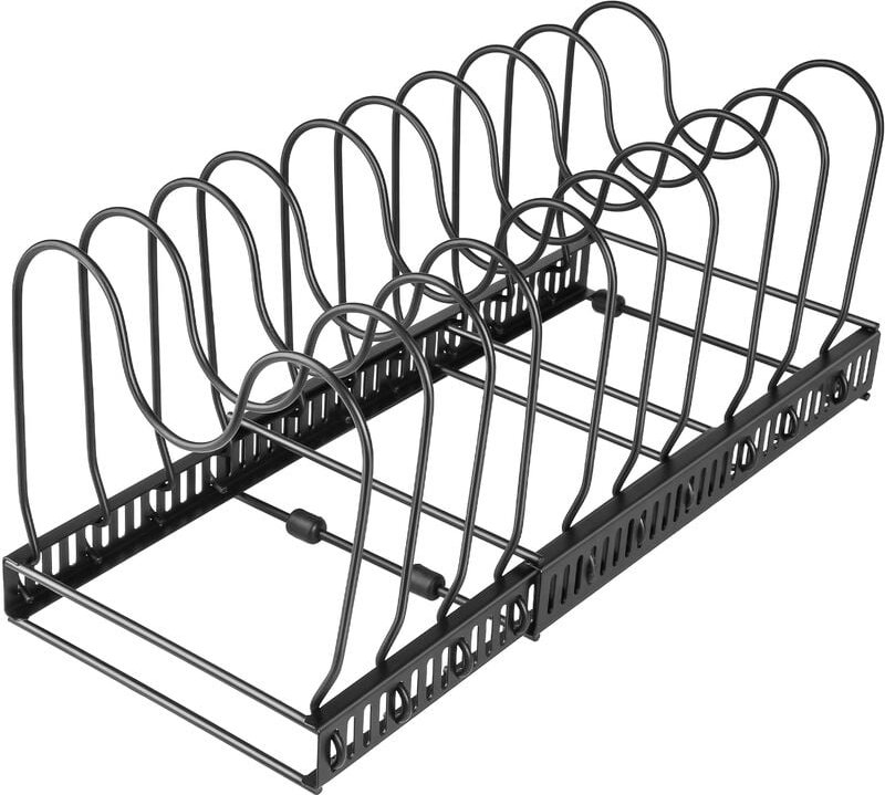 Thumbnail - Topfdeckelhalter und rostfreier, verstellbarer Topfdeckelhalter, mit 10 verstellbaren Fächern, Schwarz - Haloyo