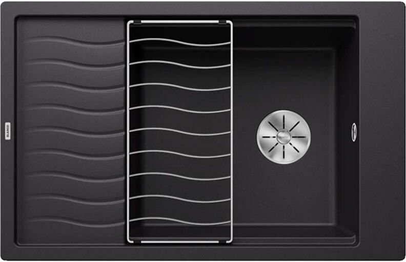 Blanco ELON XL 6 S PuraDur Spüle in Silgranit 78x50cm wendbares XL-Becken + Edelstahl-Abtropffläche, Schwarz (525883)