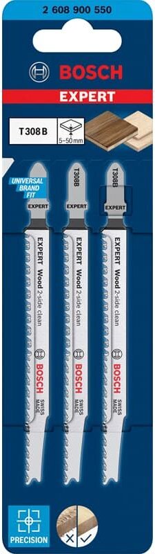 Accessories 2608900550 expert 'Wood 2-side clean' t 308 b Stichsägeblatt, 3 Stück 3 St. - Bosch