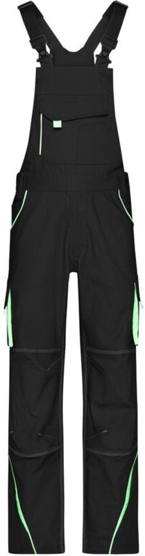 James&nicholson - Funktionelle Latzhose JN848 Gr. 48 black/lime-green