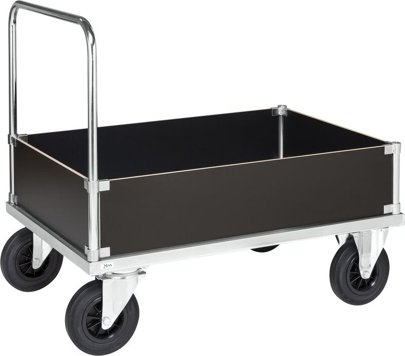 Kongamek Kastenwagen, verzinkt 1000x700x900mm mit Ladefläche, Schiebegriff und 4 Wänden 400mm hoch mit Gummibereifung un...