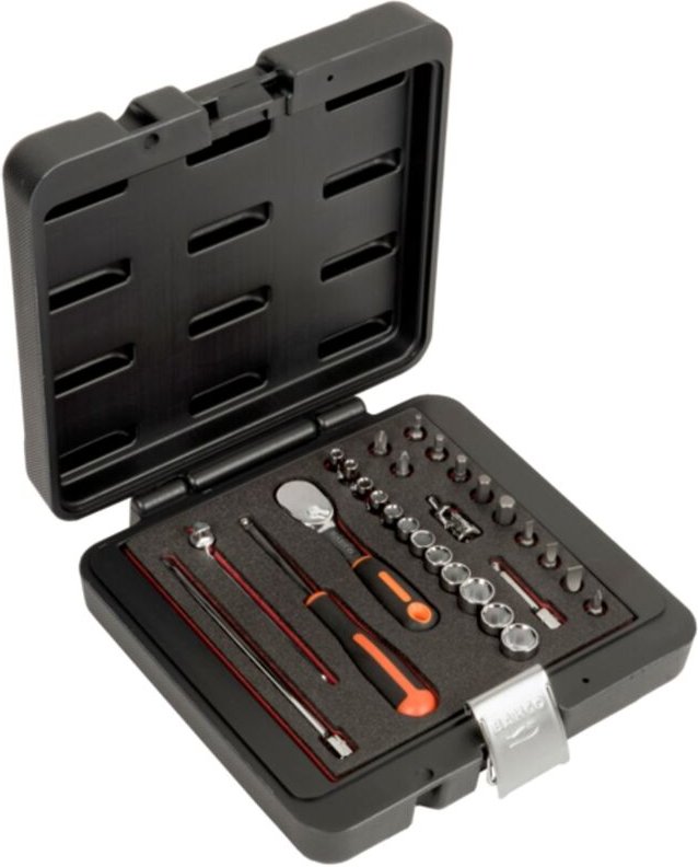 Bahco 1/4 Steckschlüssel-Satz, metrisch, Sechskantprofil, inklusive birnenförmiger Umschaltknarre/Schraubendreher-Bits -...