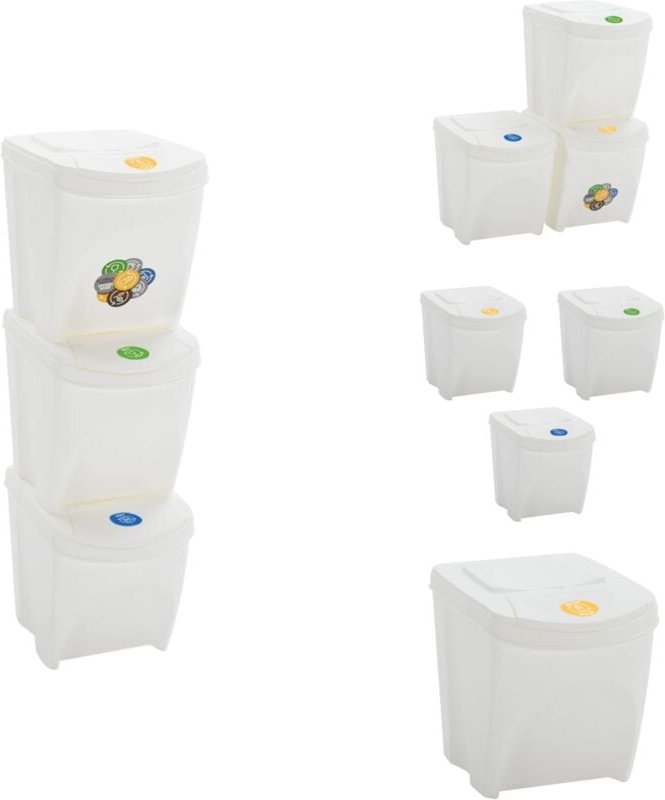 Mülltonnen & Abfalleimer - Living Stapelbare Mülleimer 3 Stk. Weiß 75 l Polypropylen - Weiß