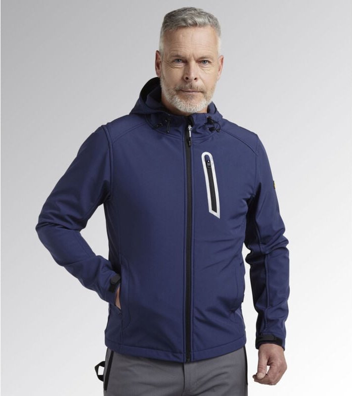 Thumbnail - Arbeitsjacke mit Kapuze aus Softshell SAIL - Blau 3XL