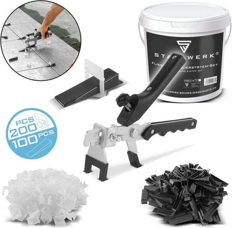 STAHLWERK Fliesen-Nivellier-Set 200 Zuglaschen für 2mm Fugenbreite Verlegesystem