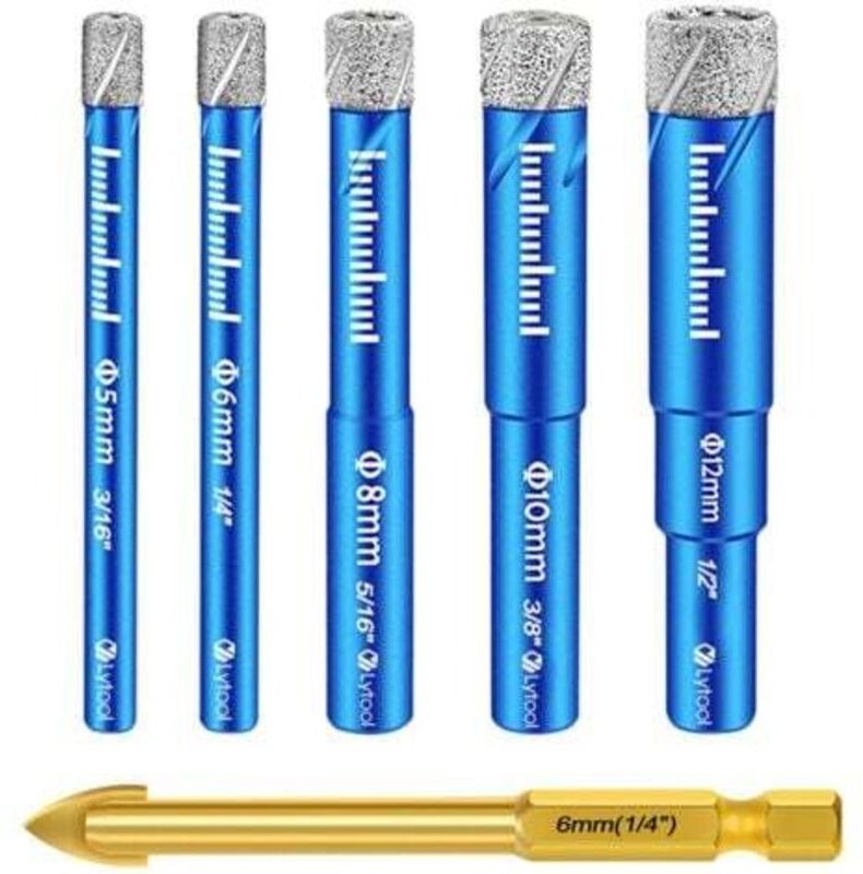 Tigrezy - Fliesenbohrer-Set, Diamantbohrer zum Bohren von Feinsteinzeug mit 5, 6, 8, 10, 12 mm, Metallbohrer für 6 mm Fl...