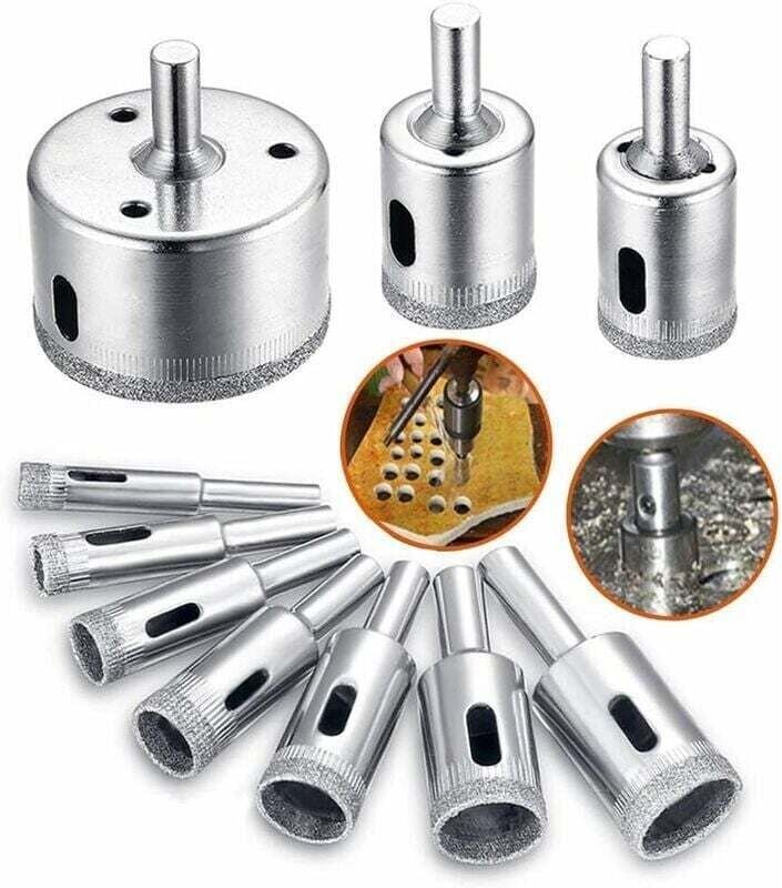 Punte diamantate, set di accessori per punte da trapano, fresa per carotaggio da 8-50 mm, 10 pezzi