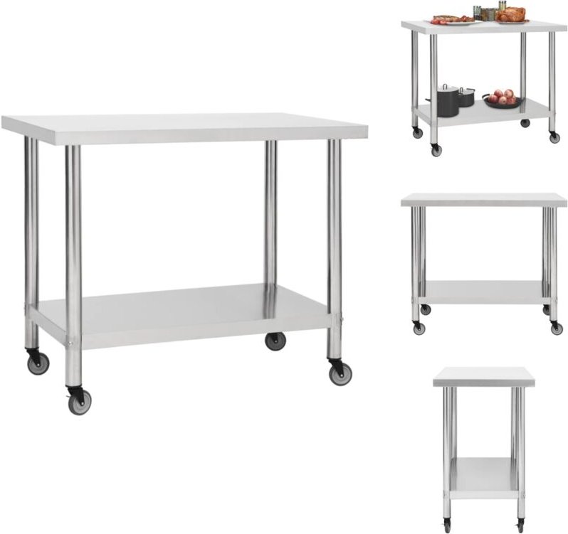 Vidaxl - Gastronomie - Living Küchen-Arbeitstisch mit Rollen 100x45x85 cm Edelstahl