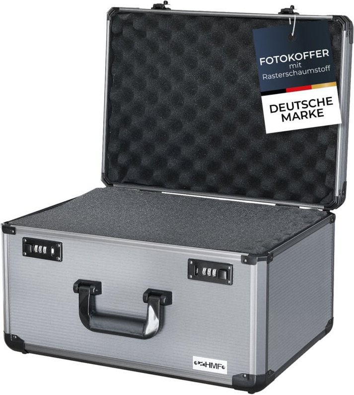 14412-02 Alu Fotokoffer mit Rasterschaumstoff, Universalkoffer, Transportkoffer, 46 x 26 x 33 cm - HMF