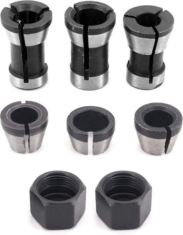 Stück hochpräzises Spannzangenfutter aus Stahl für Oberfräsen – 6 mm, 6,35 mm, 8 mm + 2 Muttern.